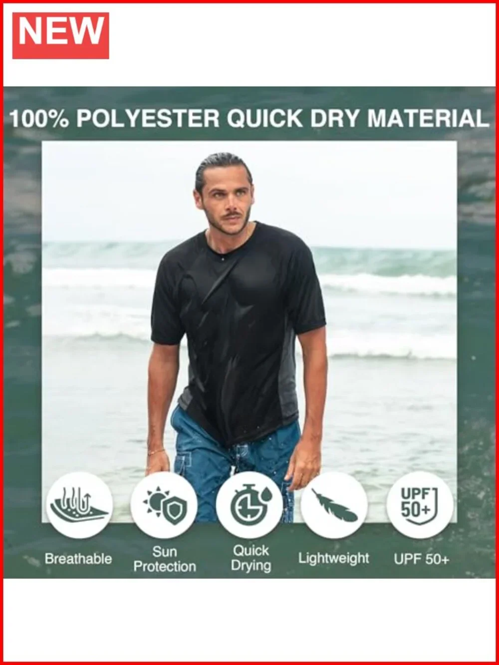 UPF 50+ Men's Rash Guard Swim Shirt Short Sleeve Quick-Dry